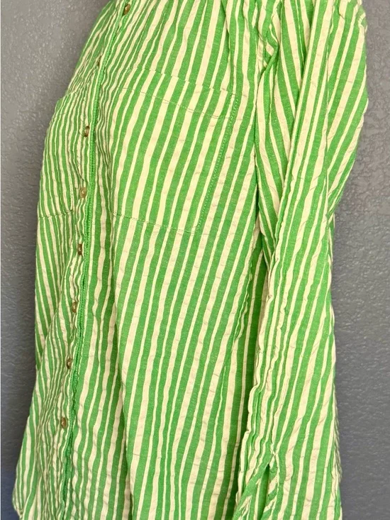 Pilcro Striped Button Down Shirt L Green White Cotton Long Sleeve - Picture 3 of 9